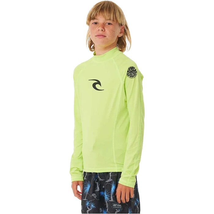 2024 Rip Curl Jungen Brand Wave UPF Long Sleeve Lycra Vest 122BRV - Lime